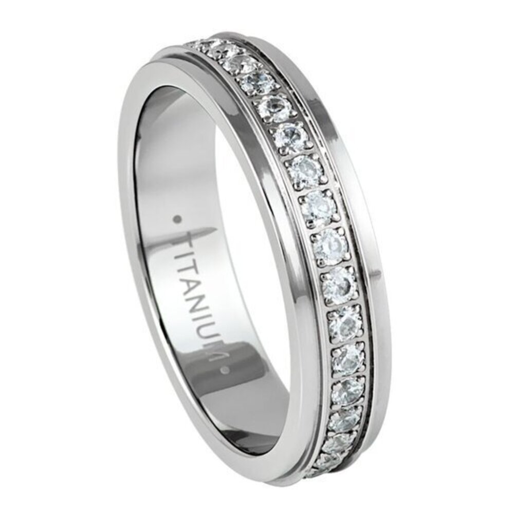 New 5mm women titanium full Eternity Wedding band CZ stones sizes 4 5 6 7 8 9